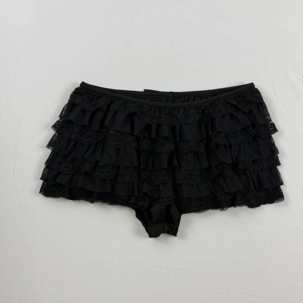Y2K-Inspired Low-Rise Black Ruffle Lace Micro Mini Shorts - S